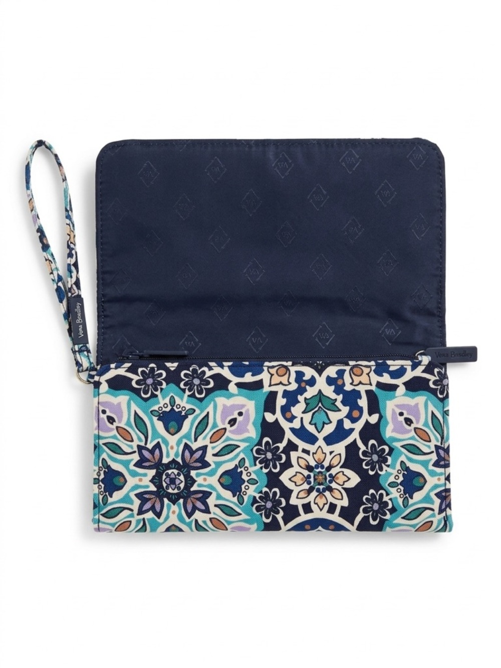 Vera Bradley RFID Wallet/Crossbody Bag Navy, Off White, Aqua Floral - Picture 4 of 10